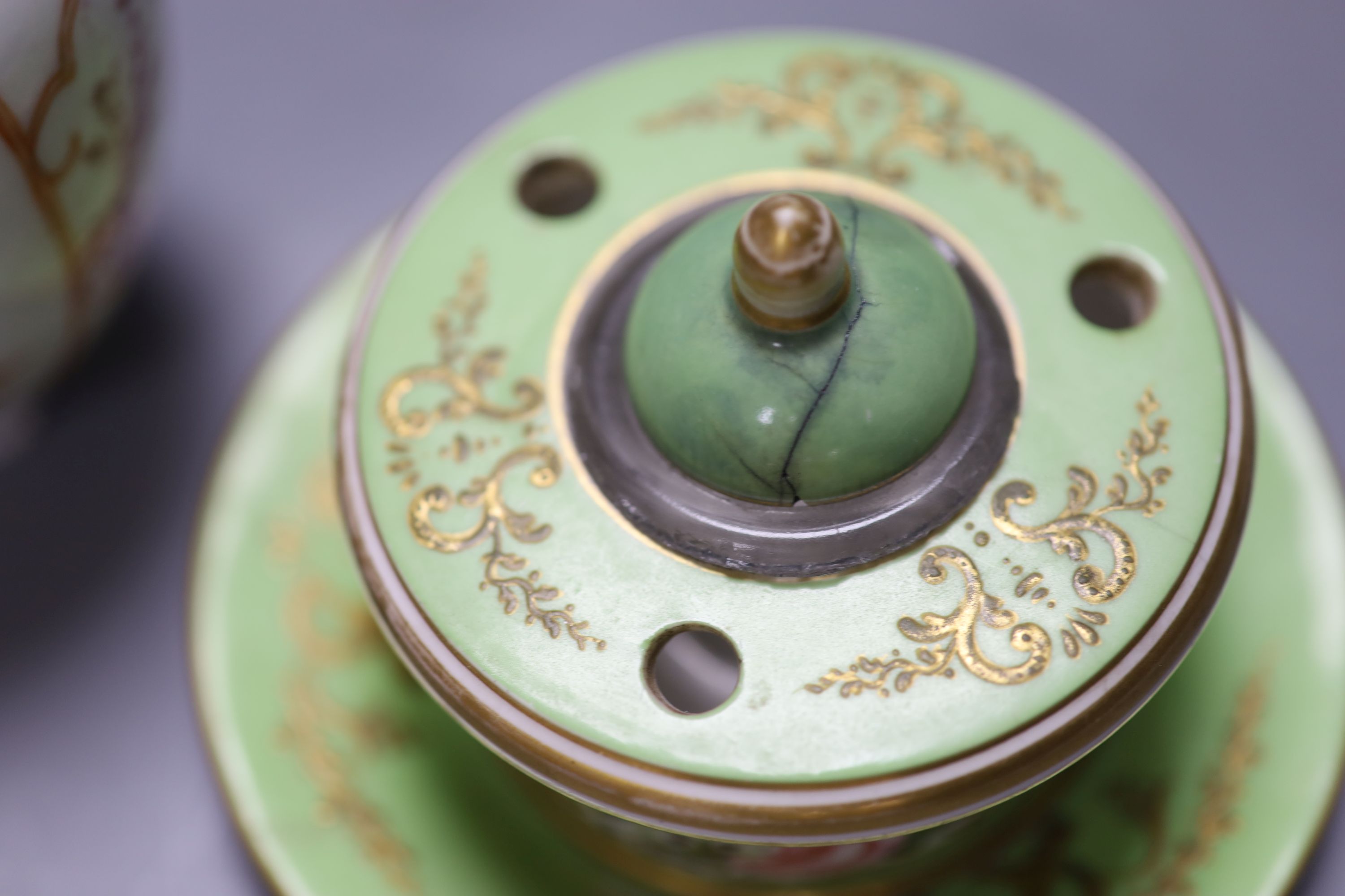 A Sampson Hancock Derby inkwell and a Chinese famille rose vase, Qianlong, height 10.5cm